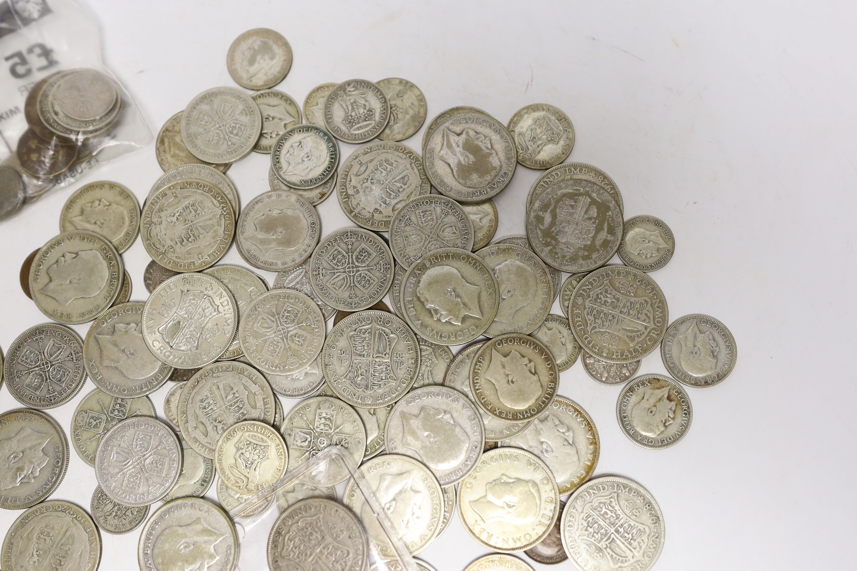 British coins, Victoria to George VI, the majority pre-1947 halfcrowns, florins, shillings, sixpences and threepence coins